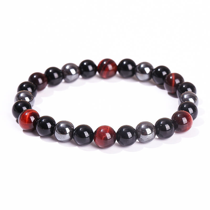 Support Powerful Natural Tiger's Eye Obsidian Hematite Bracelet