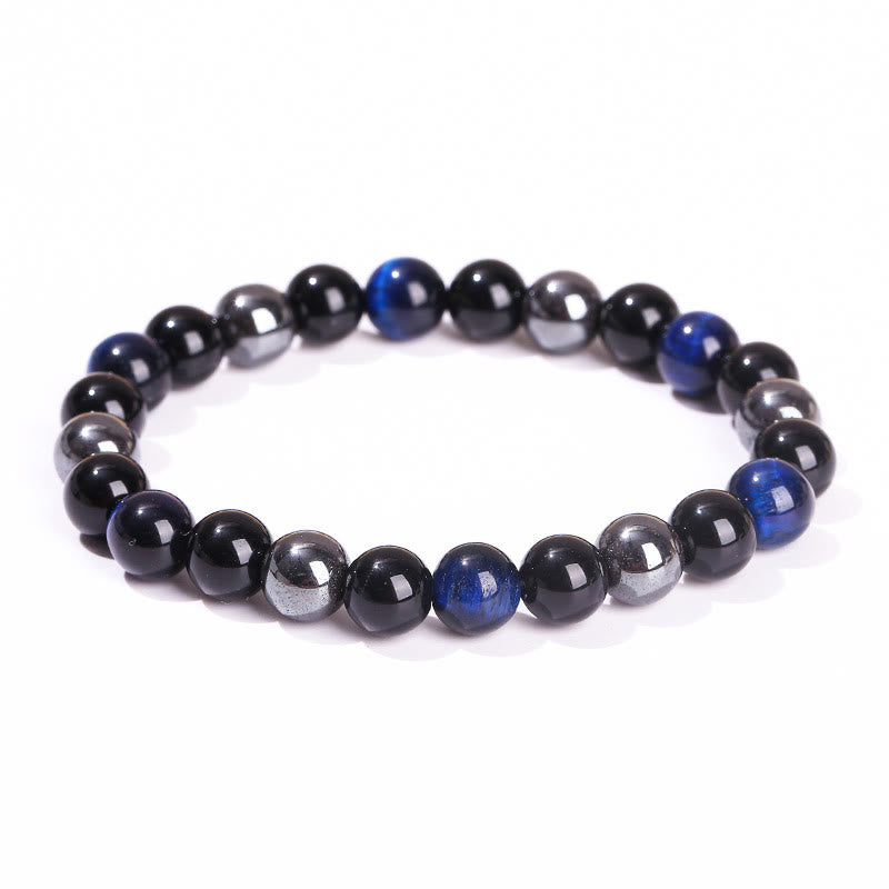 Support Powerful Natural Tiger's Eye Obsidian Hematite Bracelet