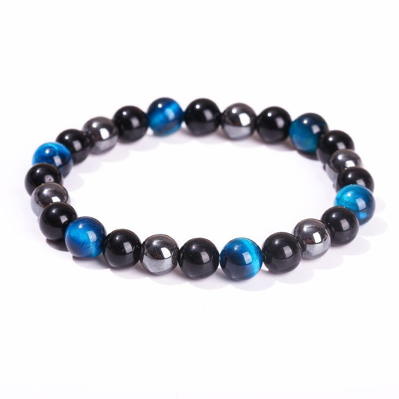 Support Powerful Natural Tiger's Eye Obsidian Hematite Bracelet