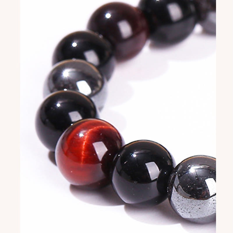 Support Powerful Natural Tiger's Eye Obsidian Hematite Bracelet