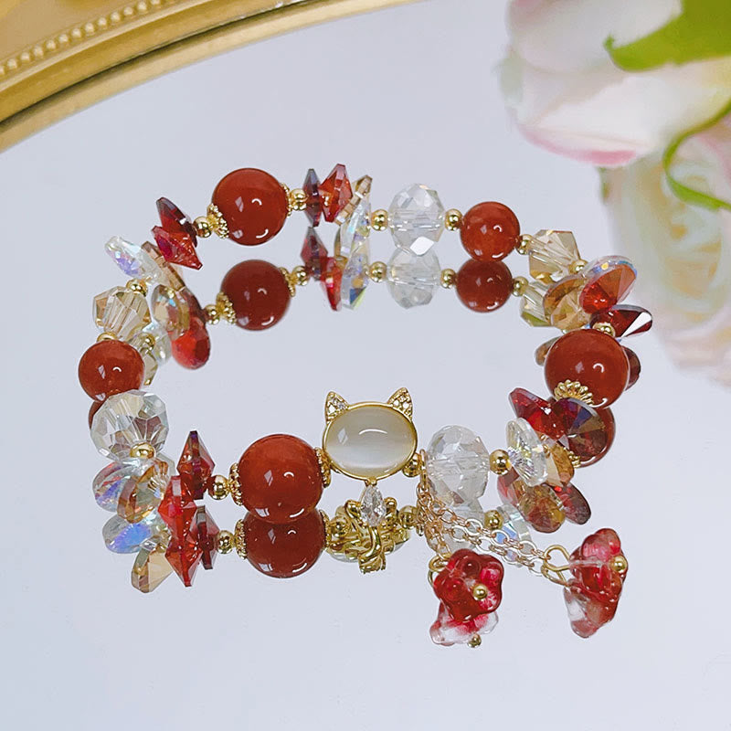 Bracelet de communication de guérison en cristal vert améthyste et cristal rouge pour chat 