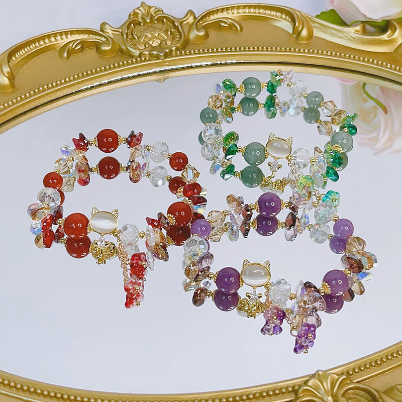 Bracelet de communication de guérison en cristal vert améthyste et cristal rouge pour chat 