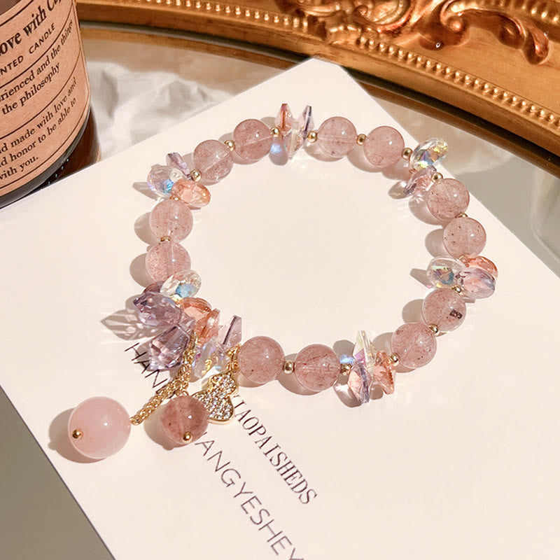 Bracelet positif en cristal de quartz fraise et gourde Buddha Stones 