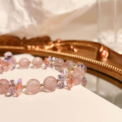 Bracelet positif en cristal de quartz fraise et gourde Buddha Stones 
