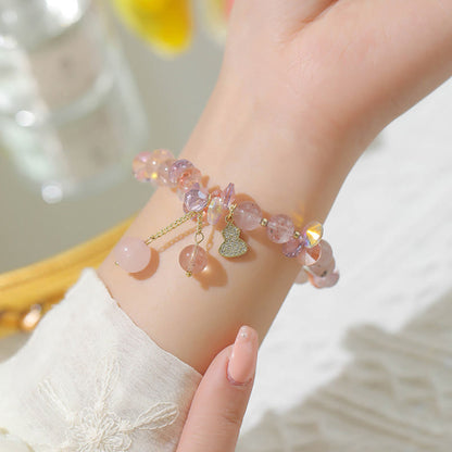 Bracelet positif en cristal de quartz fraise et gourde Buddha Stones 