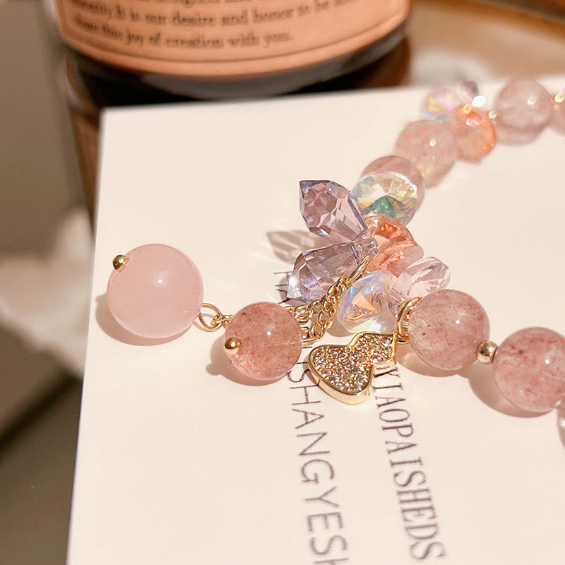 Bracelet positif en cristal de quartz fraise et gourde Buddha Stones 