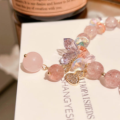 Bracelet positif en cristal de quartz fraise et gourde Buddha Stones 
