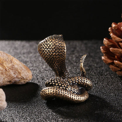 Force Puissance Mini Petit Année du Serpent Cobra Laiton Cuivre Décoration de la Maison 