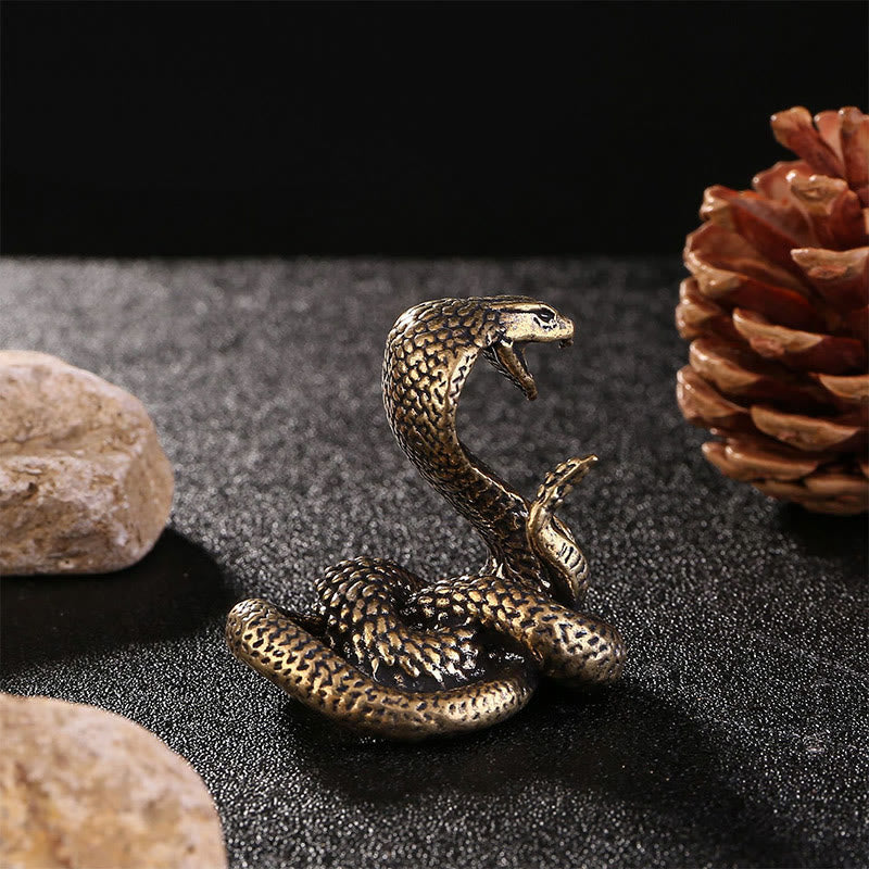 Force Puissance Mini Petit Année du Serpent Cobra Laiton Cuivre Décoration de la Maison 