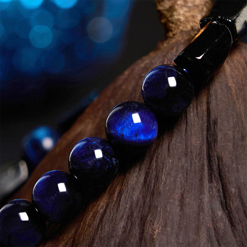 Bracelet de force en pierre de Bouddha, œil de tigre bleu et tourmaline noire 