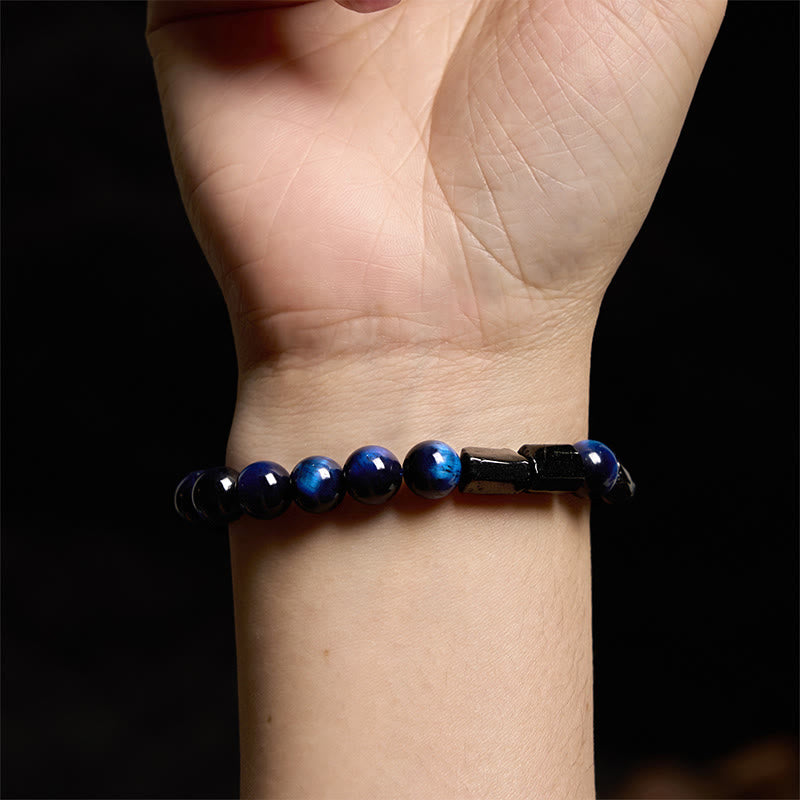 Bracelet de force en pierre de Bouddha, œil de tigre bleu et tourmaline noire 