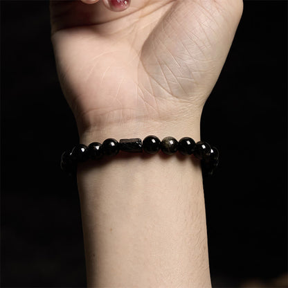 Bracelet de richesse en obsidienne et tourmaline noire avec pierres de Bouddha 