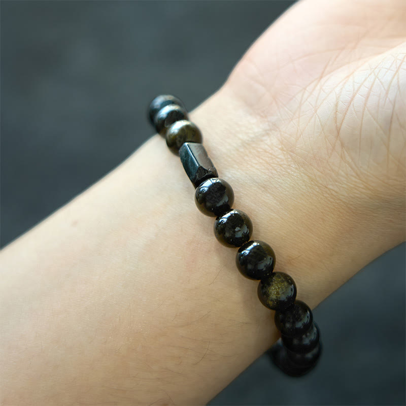 Bracelet de richesse en obsidienne et tourmaline noire avec pierres de Bouddha 
