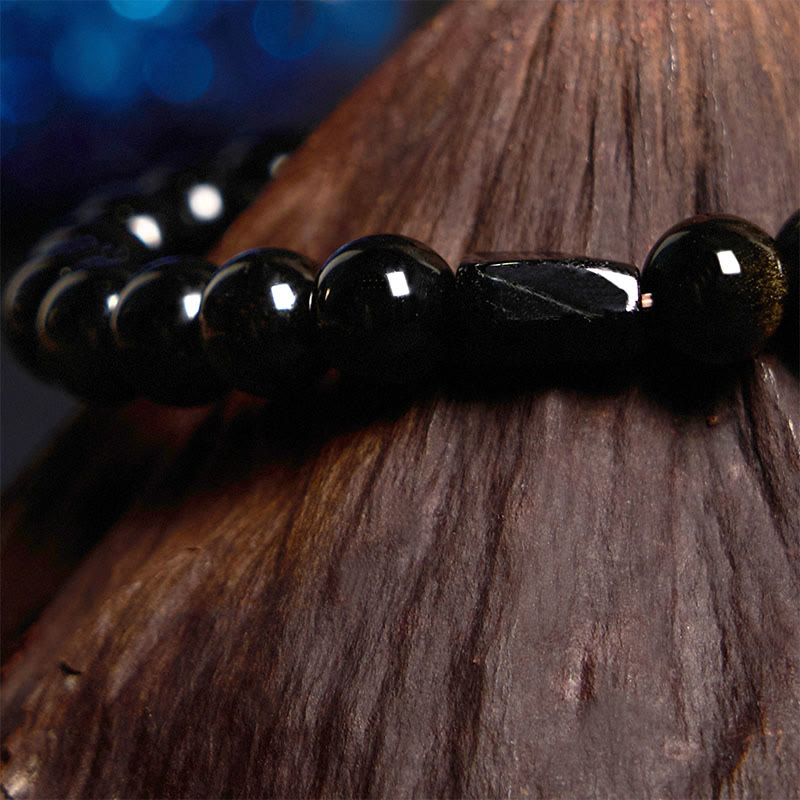 Bracelet de richesse en obsidienne et tourmaline noire avec pierres de Bouddha 