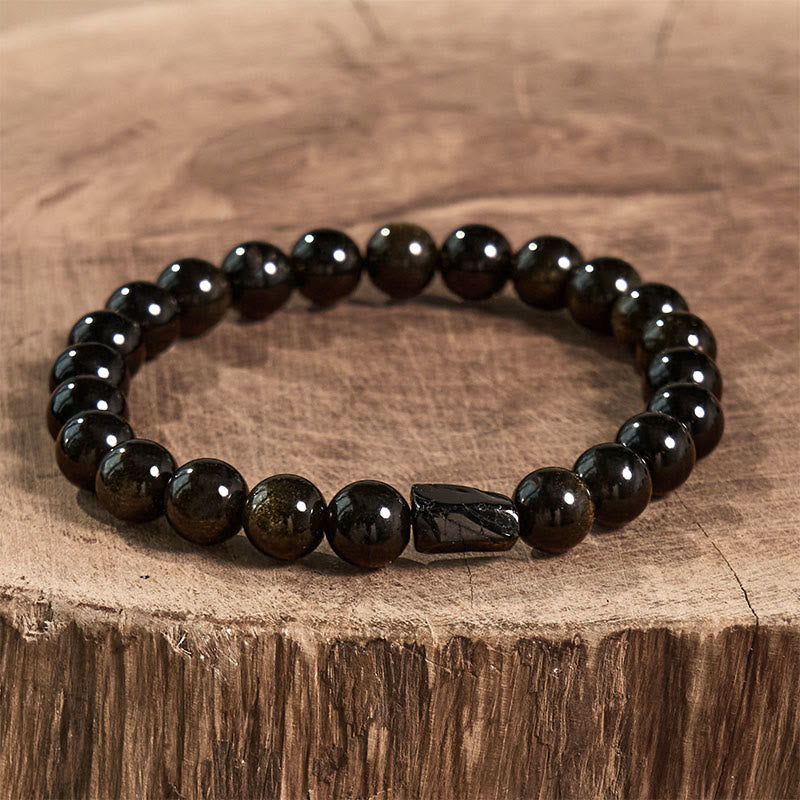 Bracelet de richesse en obsidienne et tourmaline noire avec pierres de Bouddha 