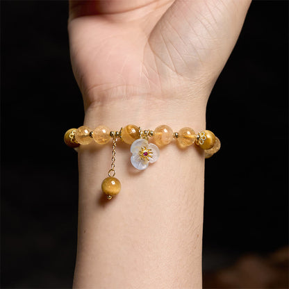 Bracelet à breloques en forme de fleur d'œil de tigre et de citrine pour la protection de la prospérité 