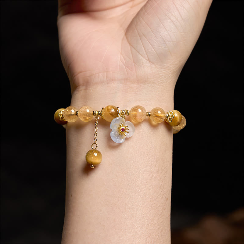 Prosperity Protection Citrine Tiger Eye Flower Charm Bracelet