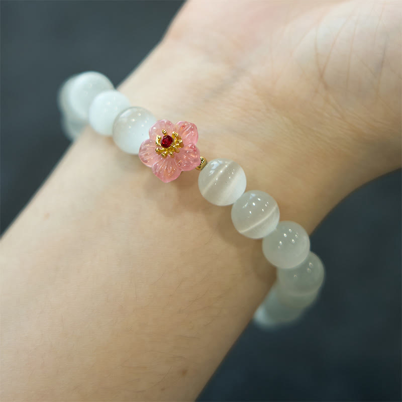 Support Peace Cat's Eye Chrysoberyl Flower Bracelet