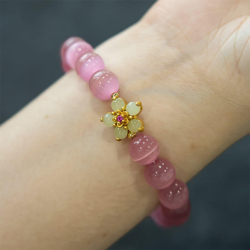 Support Peace Cat's Eye Chrysoberyl Flower Bracelet