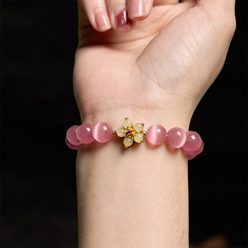 Support Peace Cat's Eye Chrysoberyl Flower Bracelet