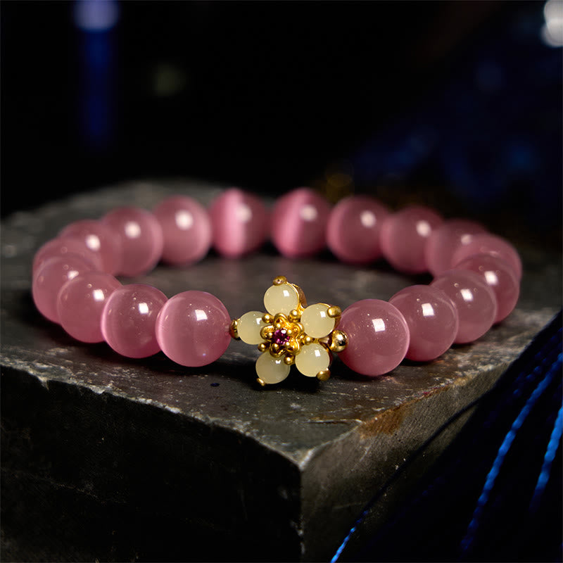 Support Peace Cat's Eye Chrysoberyl Flower Bracelet