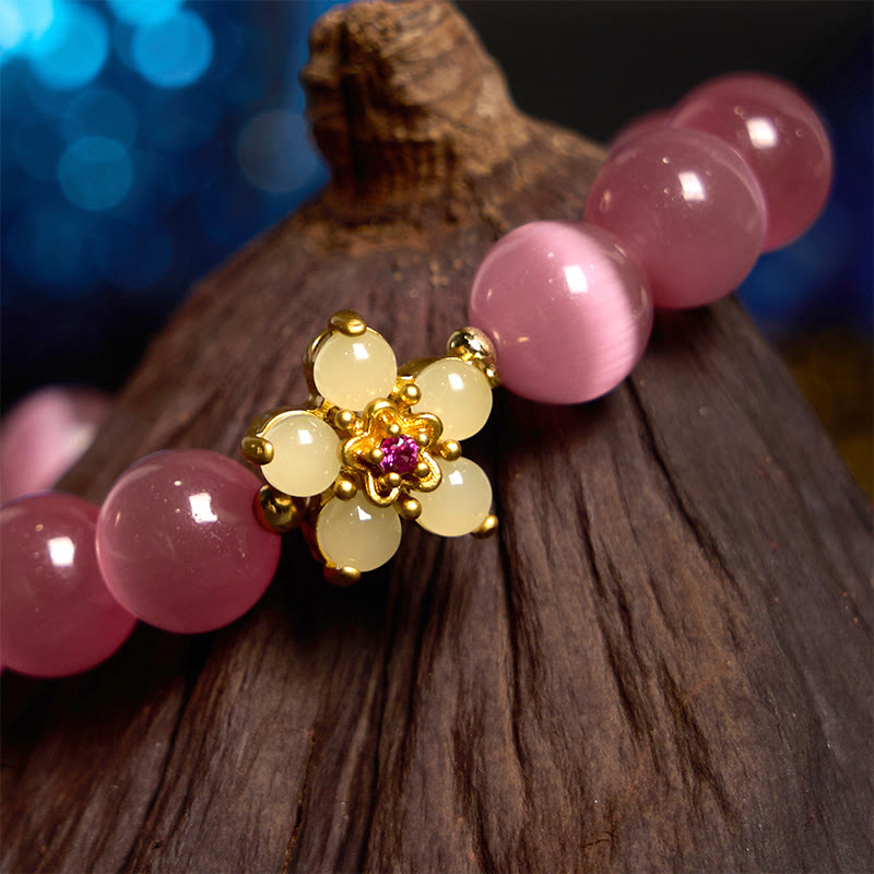 Support Peace Cat's Eye Chrysoberyl Flower Bracelet