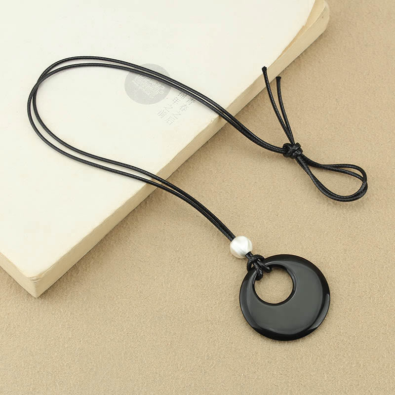 Fulfilment Strength Black Obsidian Liuli Picture Stone Necklace Pendant