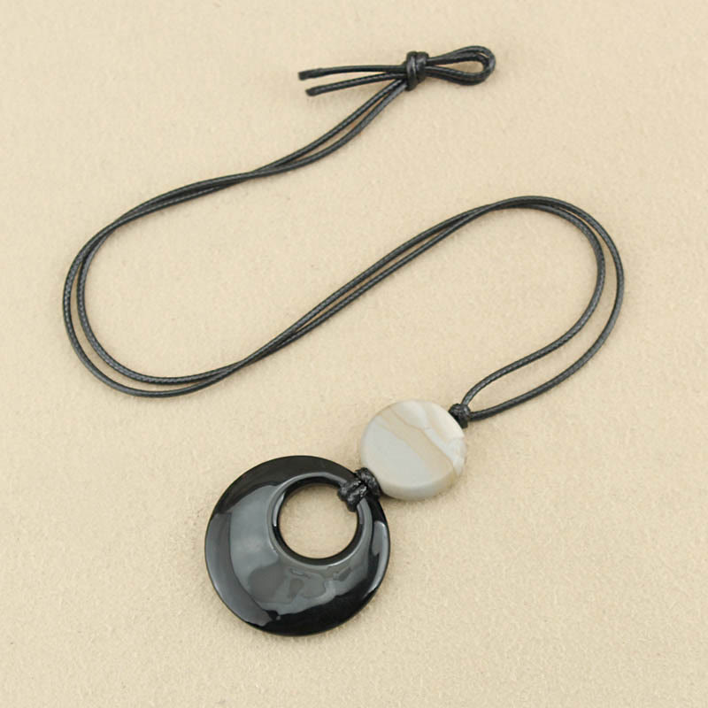 Fulfilment Strength Black Obsidian Liuli Picture Stone Necklace Pendant