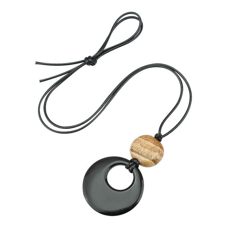 Fulfilment Strength Black Obsidian Liuli Picture Stone Necklace Pendant