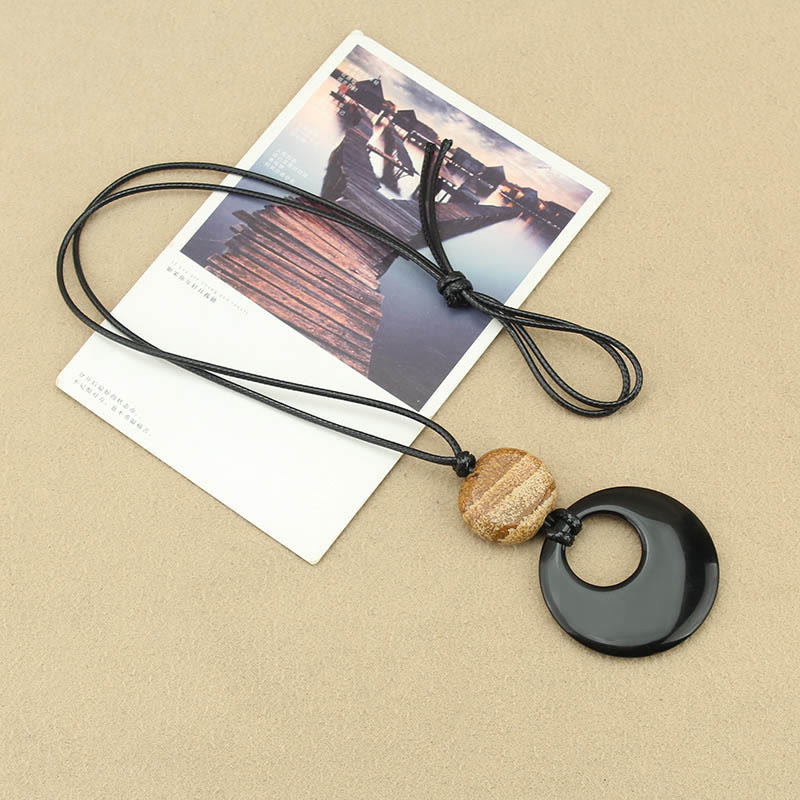 Fulfilment Strength Black Obsidian Liuli Picture Stone Necklace Pendant