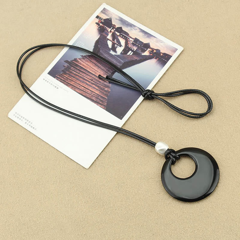 Fulfilment Strength Black Obsidian Liuli Picture Stone Necklace Pendant