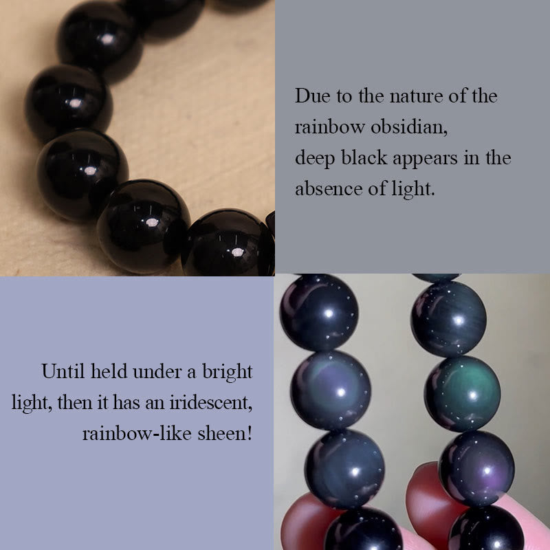 Bracelet créatif en obsidienne arc-en-ciel et feuille d'or avec six mots authentiques, Om Mani Padme Hum 