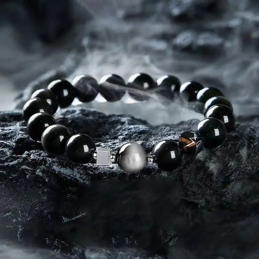 Transformation Strength Black Obsidian Eagle's Eye Stone Gold Sheen Obsidian Tiger's Eye Bracelet Starymagic