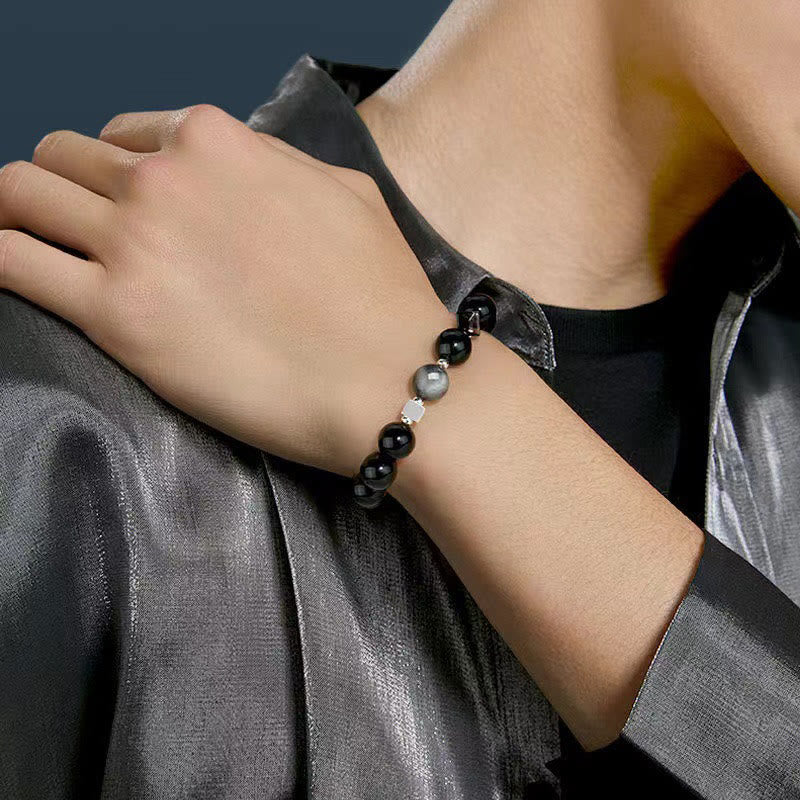 Bracelet en obsidienne noire, œil d'aigle, pierre dorée brillante, œil de tigre 