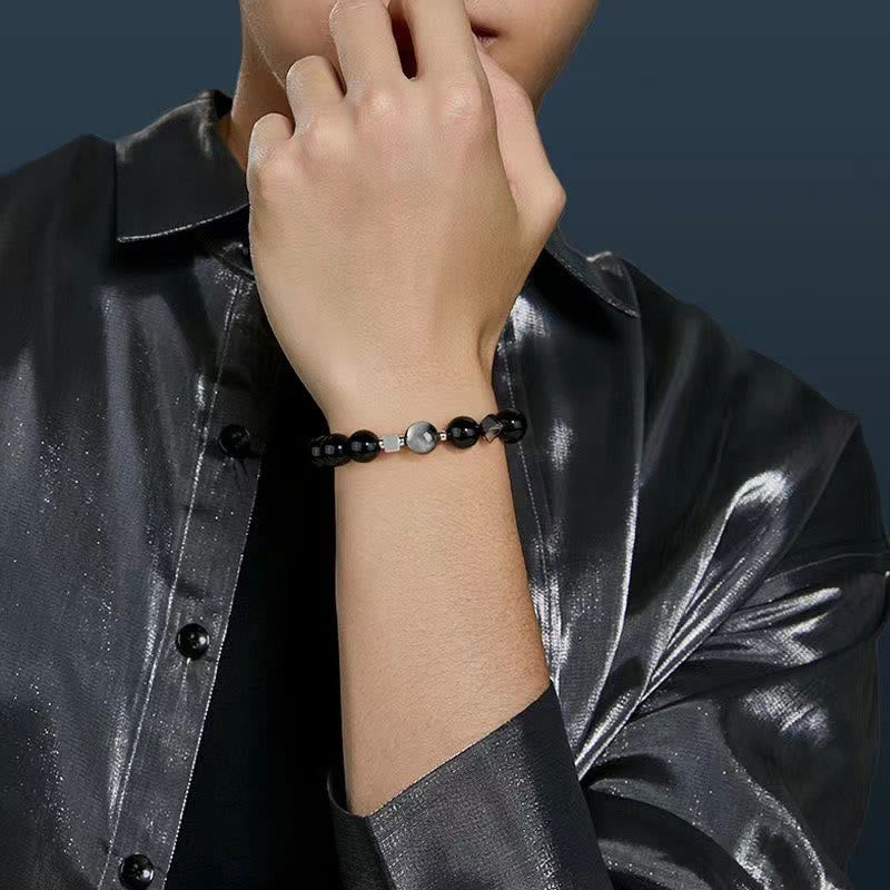 Bracelet en obsidienne noire, œil d'aigle, pierre dorée brillante, œil de tigre 