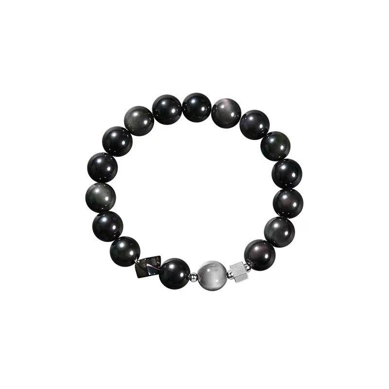 Bracelet de force en obsidienne noire, œil d'aigle, obsidienne dorée et œil de tigre 
