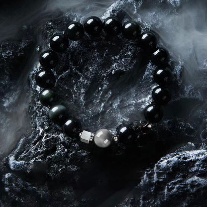 Bracelet en obsidienne noire, œil d'aigle, pierre dorée brillante, œil de tigre 