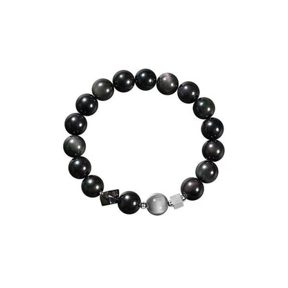 Bracelet en obsidienne noire, œil d'aigle, pierre dorée brillante, œil de tigre 