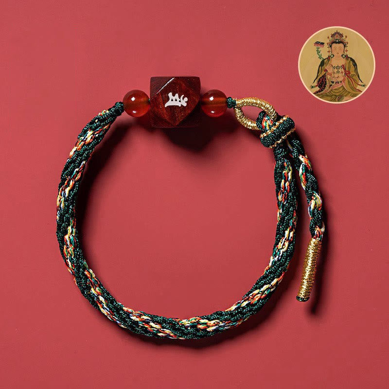 Bracelet de protection en fil rouge et bois de santal rouge avec petites feuilles et pierres de Bouddha, signe du zodiaque chinois
