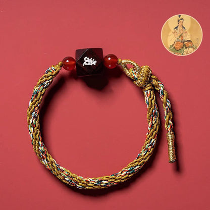 Bracelet de protection en fil rouge et bois de santal rouge avec petites feuilles et pierres de Bouddha, signe du zodiaque chinois