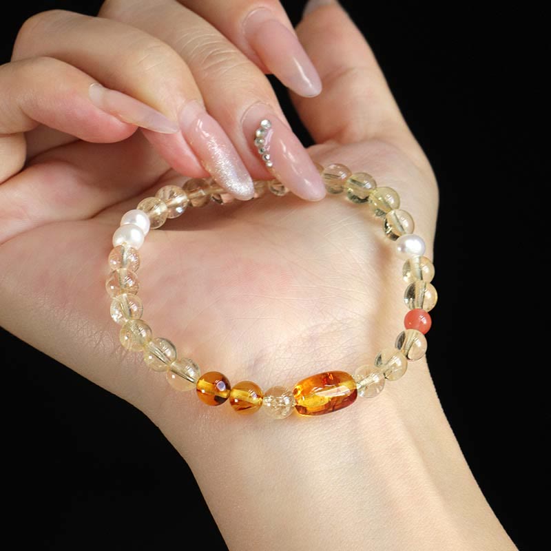 Buddha Stones Natural Citrine Pearl Topaz White Crystal Protection Bracelet