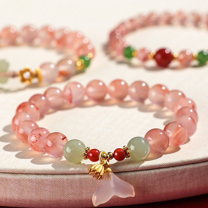 Buddha Stones South Red Agate Butterfly Orchid Hetian Jade Luck Bracelet