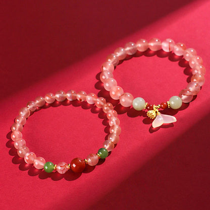 Bracelet porte-bonheur en jade Hetian, orchidée papillon, agate rouge du Sud et pierres de Bouddha 