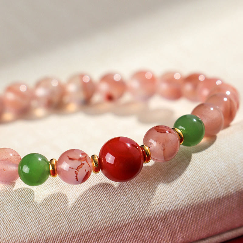 Bracelet porte-bonheur en jade Hetian, orchidée papillon, agate rouge du Sud et pierres de Bouddha 