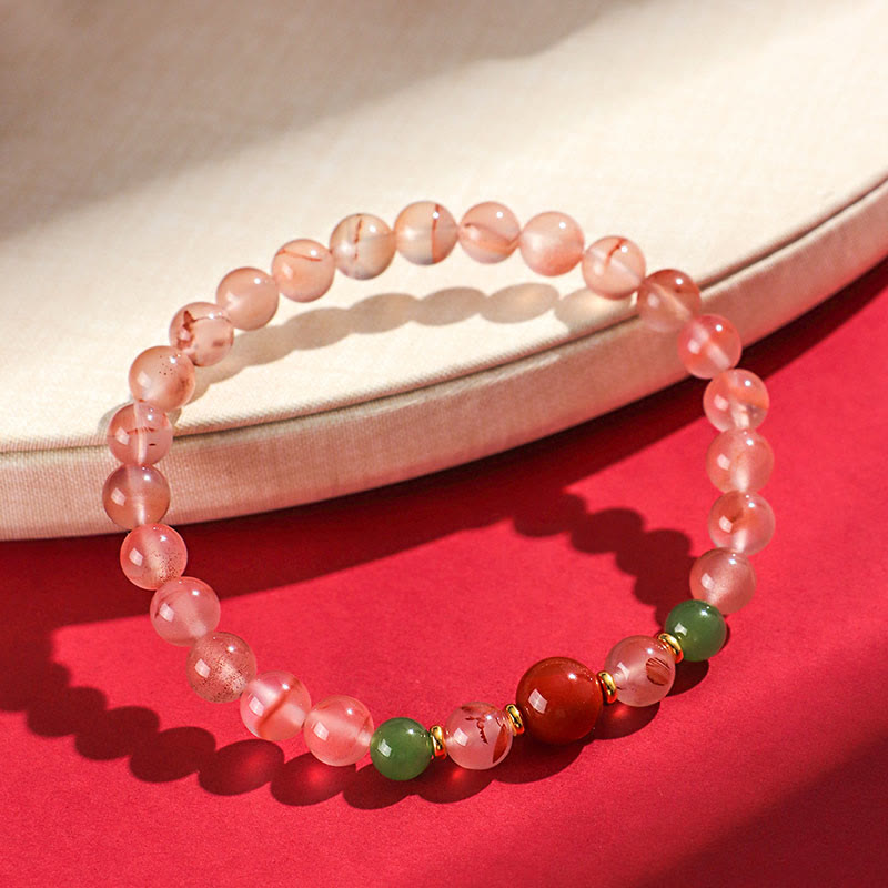 Bracelet porte-bonheur en jade Hetian, orchidée papillon, agate rouge du Sud et pierres de Bouddha 