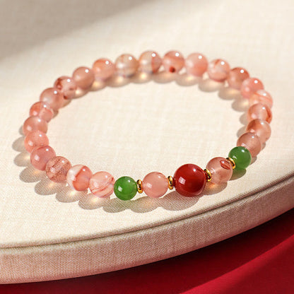 Bracelet porte-bonheur en jade Hetian, orchidée papillon, agate rouge du Sud et pierres de Bouddha 