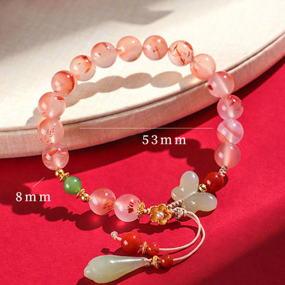 Bracelet porte-bonheur en jade Hetian, orchidée papillon, agate rouge du Sud et pierres de Bouddha 