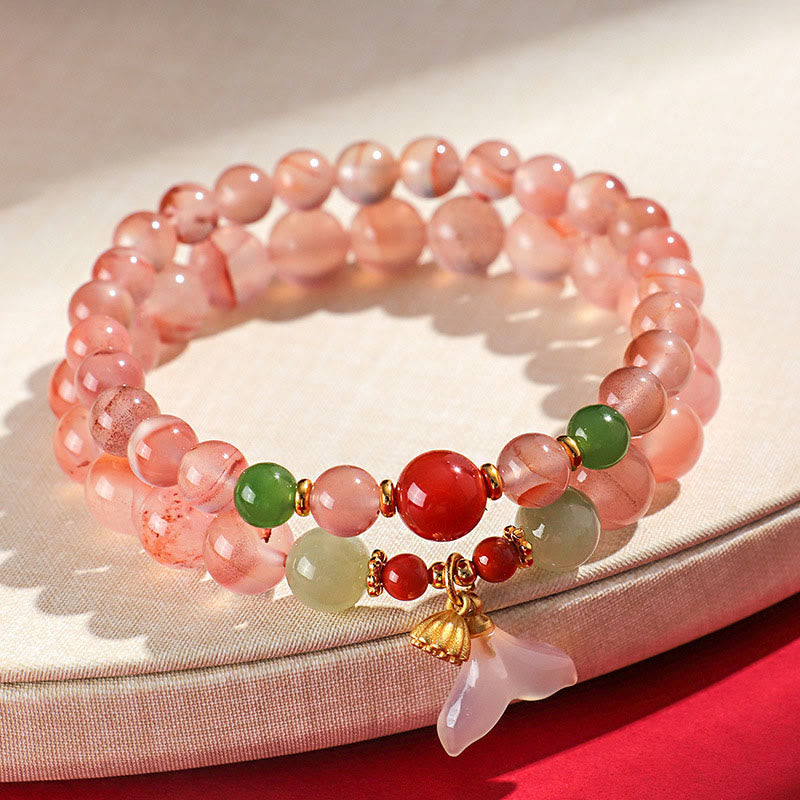 Bracelet porte-bonheur en jade Hetian, orchidée papillon, agate rouge du Sud et pierres de Bouddha 