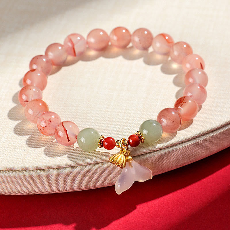 Bracelet porte-bonheur en jade Hetian, orchidée papillon, agate rouge du Sud et pierres de Bouddha 