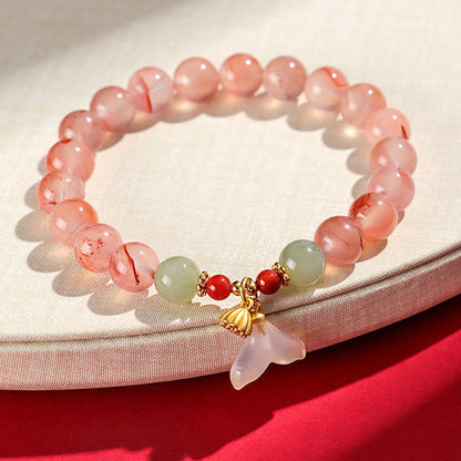 Bracelet porte-bonheur en jade Hetian, orchidée papillon, agate rouge du Sud et pierres de Bouddha 